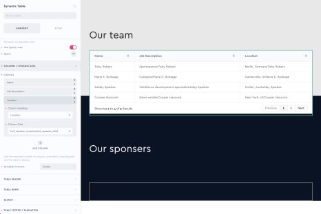 Dynamic Table screenshot