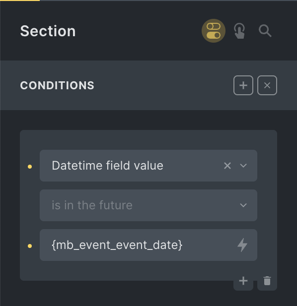 datetime field value bricks condition