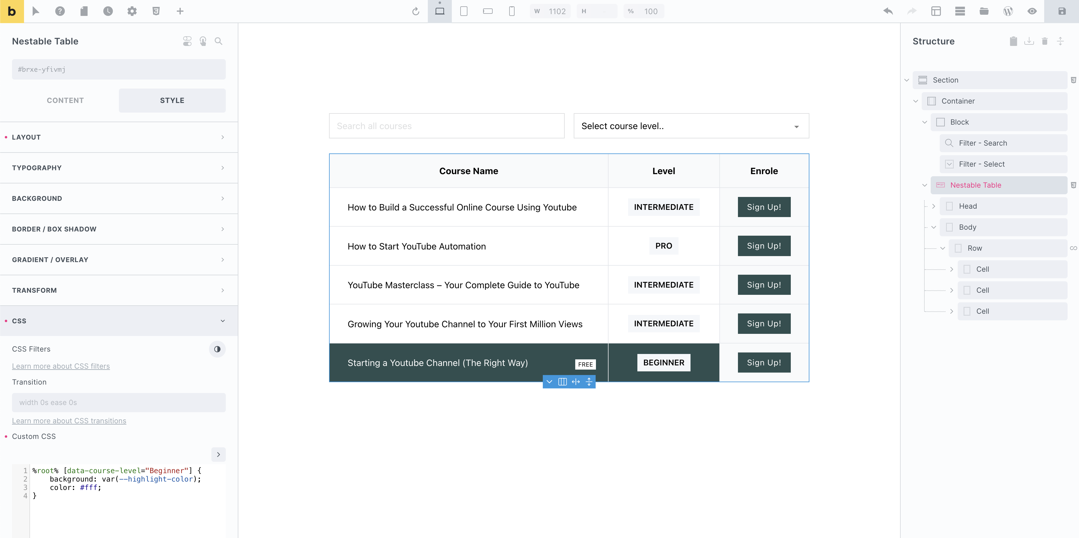 Nestable Table screenshot