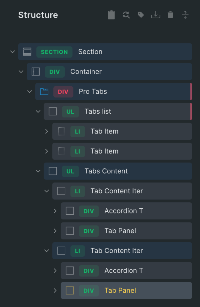 pro tabs structure