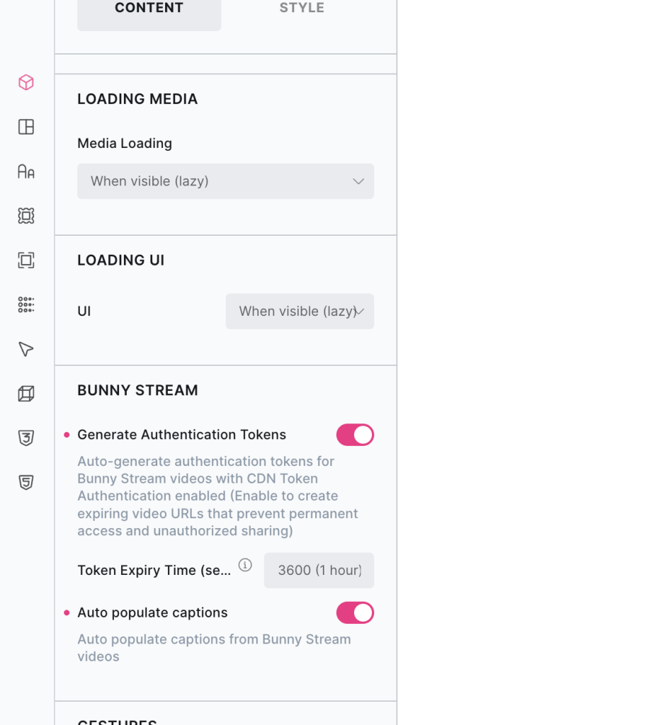 bunny stream settings in the media player