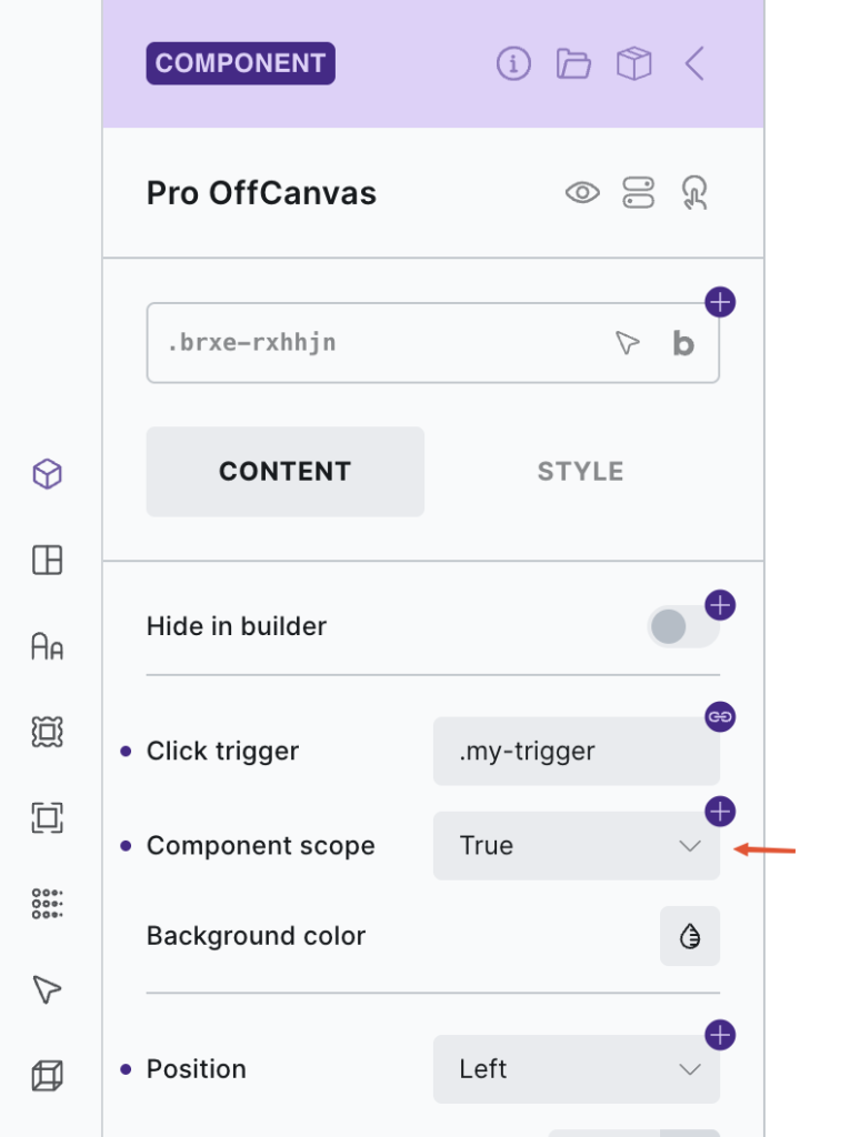showing component scope option