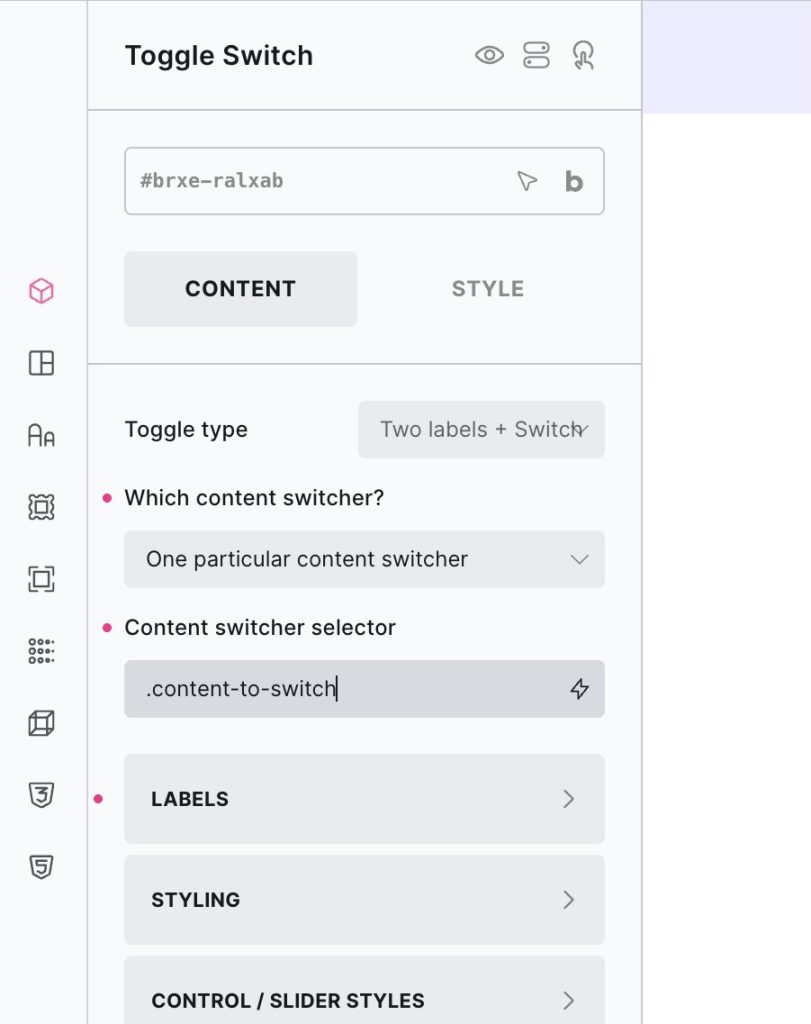 toggle switch controls