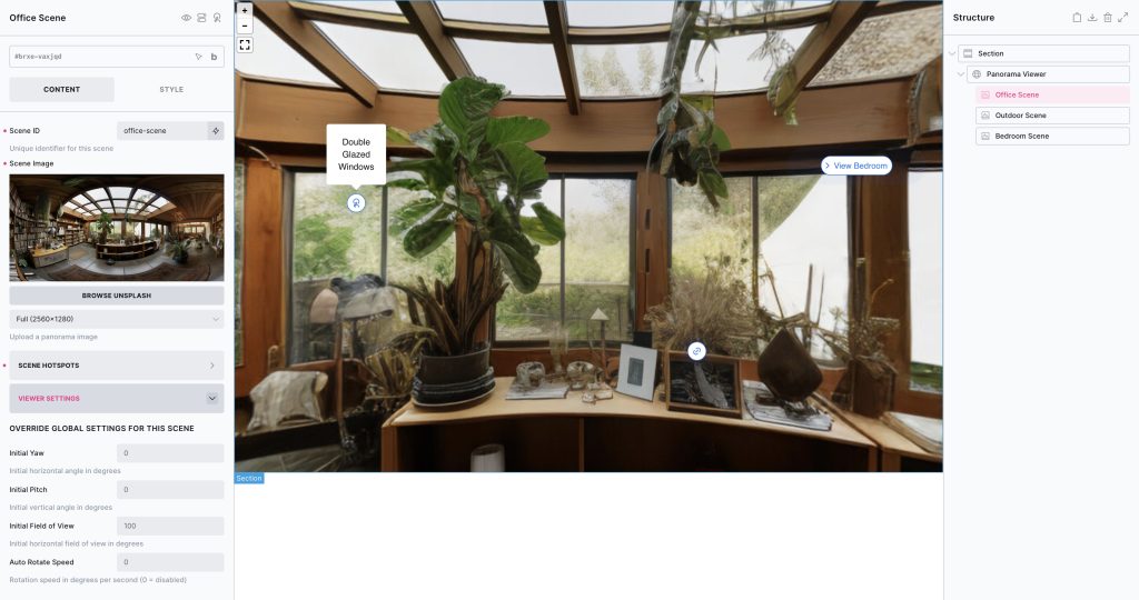 Panorama scene settings screenshot