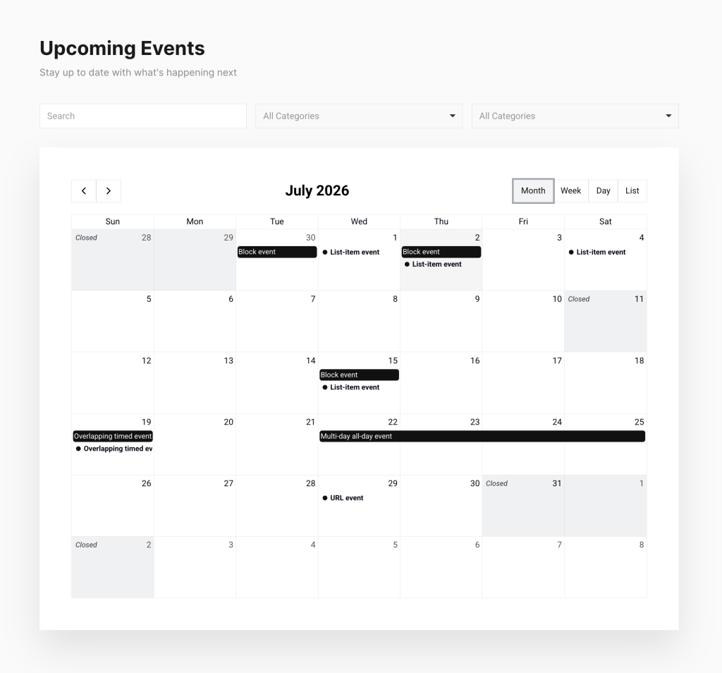 event calendar preview