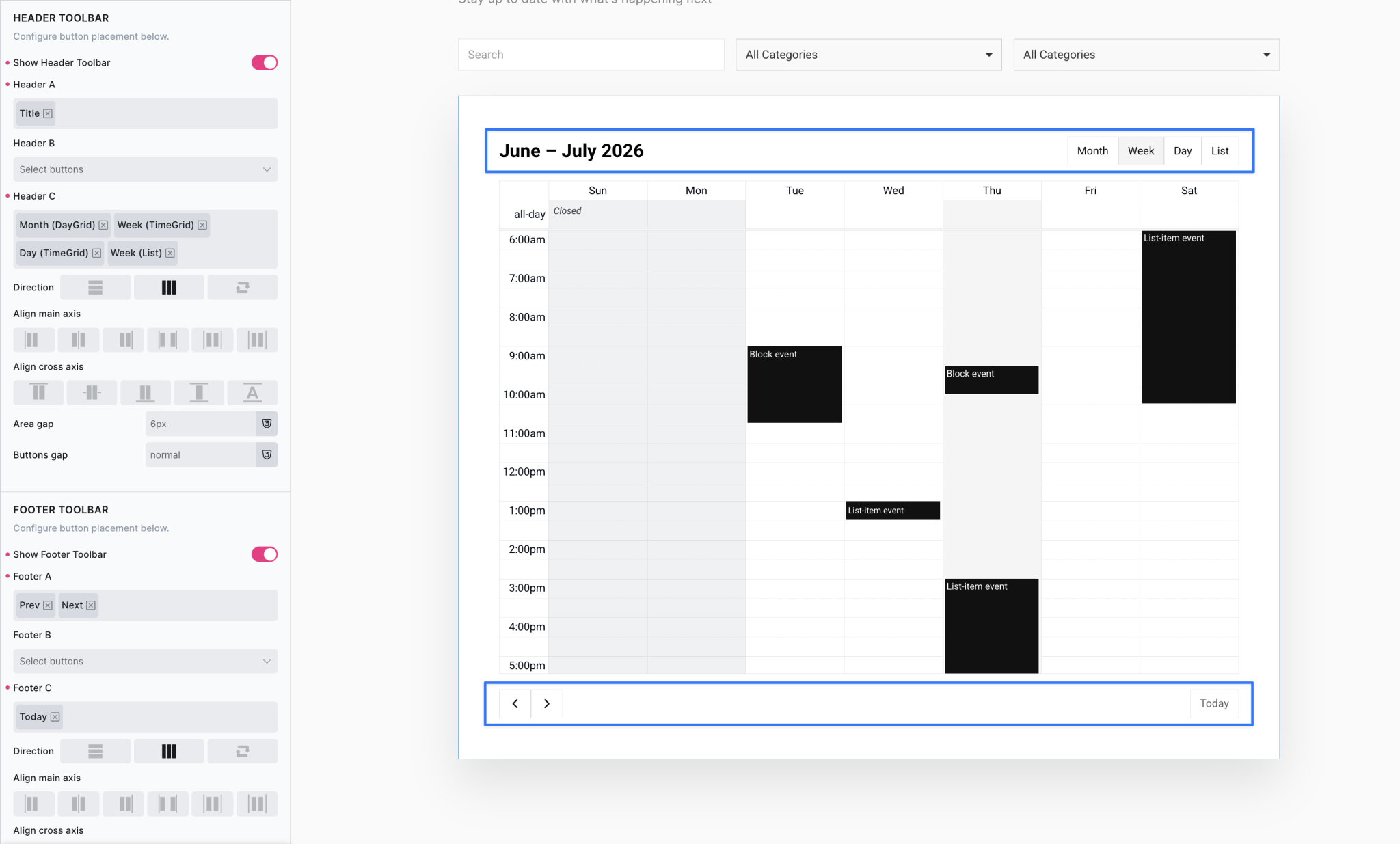 toolbars in calendar